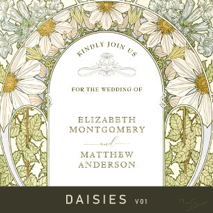 Vintage Marguerite Daisies Wedding Alphonse Mucha All In One Uitnodiging