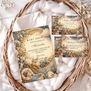 Elegante Blauwe Boho Baby Shower Kaart