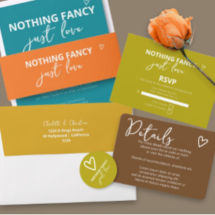 Niets Fancy Gewoon Liefde Retro 70s Bruiloft All In One Uitnodiging