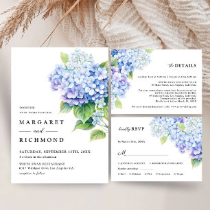 Hydrangea Dusty Blue Waterverf Floral Wedding Kaart