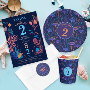 Moderne Schattigee Blue Ocean Nautical Fish Kids V Kaart