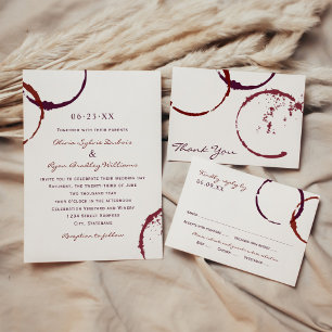 Rustic Dark Red Wine Stain Wedding RSVP Kaartje