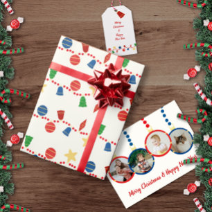 Kralenkrans met retro kerstornamenten feestdagenkaart