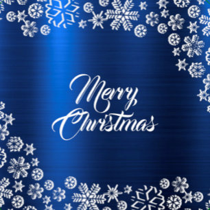 Kerstfeest Wit Sneeuwvlokken Navy Blauw Satijnen Lint