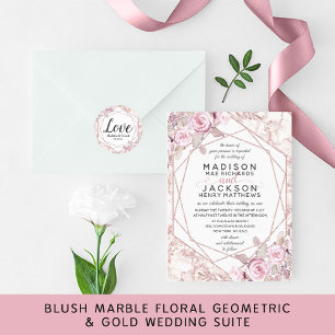 Blush Marmer Geometrisch Lijst Bruiloft Uitnodigin Magnetische Uitnodiging