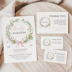 Boho Baby in Bloom Pink Bow Baby shower Verzoek Informatiekaartje