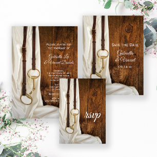Wit Satin and Horse Bit Country Weddenschap RSVP Kaartje