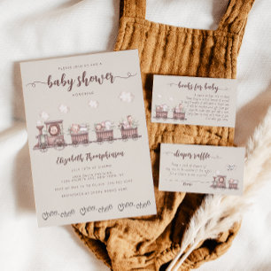 Safari Animals Train Baby shower Book Enclosure CA Informatiekaartje