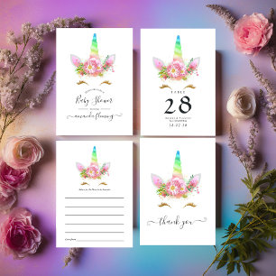 Rainbow Floral Unicorn Baby shower Advice Kaart