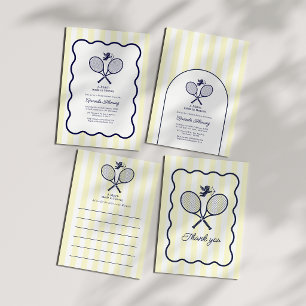 Navy & Crème Preppy Tennis Bruiloftsshower Foto Bedankkaart