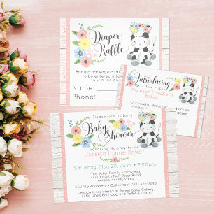 Baby Koe Rustieke Bloemen Baby Geboorte Aankondigi Aankondiging