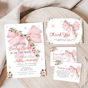 Berry Sweet Pink Bow Baby shower Bedankt Card Kaart