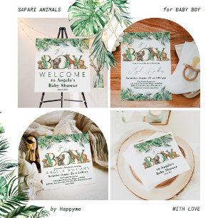 Safari Animal Oerwoud Green & Gold boy Baby shower Kaart
