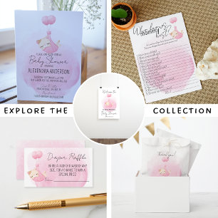 Gepersonaliseerde Roze Kitten Baby Meisje Douche Kaart