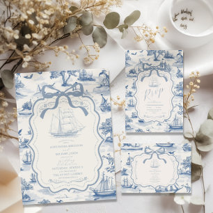 Toile Chic Nautische Boog Wedding Kaart