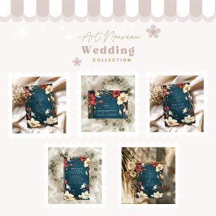 Navy Blue Art Nouveau Huwelijk Save The Date
