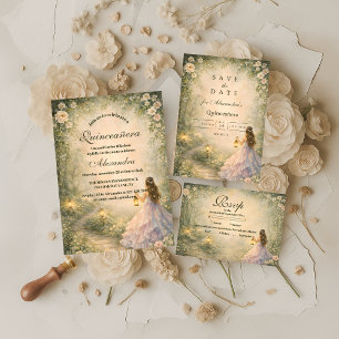 Betoverde Bos Prinses Quinceañera RSVP Kaartje