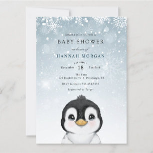 Schattige Winterpinguïn Baby shower uitnodiging