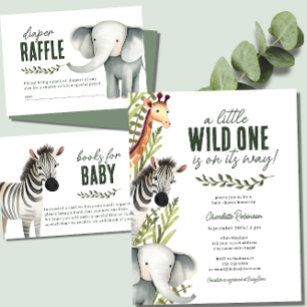 Wild One Safari Animals Books for Baby shower Informatiekaartje