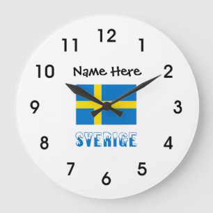 Sverige och Svensk Flagga med Ditt Namn Large Cloc Grote Klok