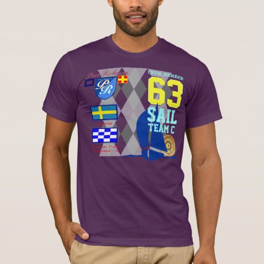 Sverige Sail Team C Port Richman Marine Argyle T-shirt (Voorkant)