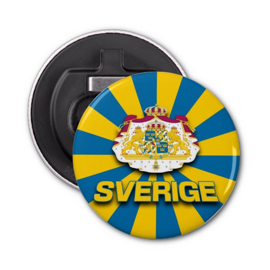 Sverige wapenlaag button flesopener (Voorkant)