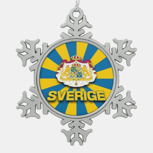 Sverige wapenlaag tin sneeuwvlok ornament (Voorkant)