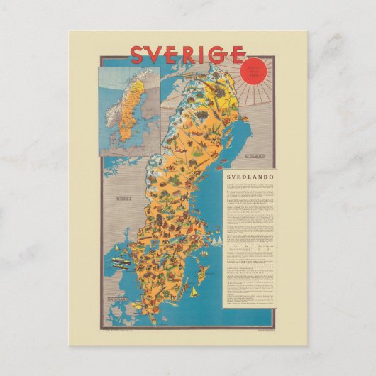 Sverige Zweden Vintage Poster 1931 Briefkaart (Voorkant)
