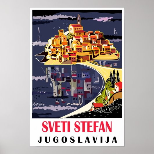 Sveti Stefan Island Joegoslavië vintage Montenegro Poster (Voorkant)