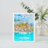 Sveti Stefan Montenegro Travel Waterverf Sketch Briefkaart (Staand voorkant)