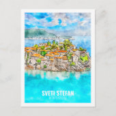 Sveti Stefan Montenegro Travel Waterverf Sketch Briefkaart (Voorkant)