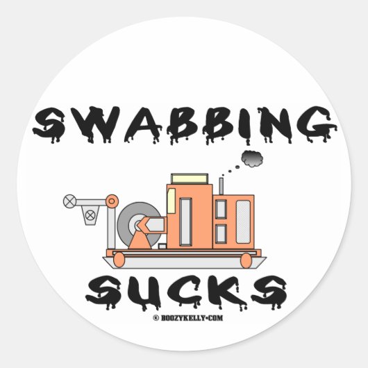 Swabbing Sucks, Sticker, olieveld, olie, Slickline Ronde Sticker (Voorkant)