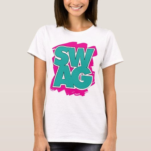 SWAG - Blauwgroen & Roze T-shirt (Voorkant)