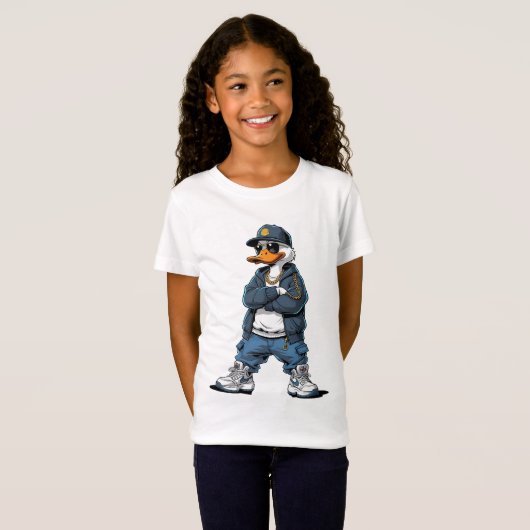 Swag Cartoon Duck with Gold Chains and Hoodie T-shirt (Voorkant volledig)