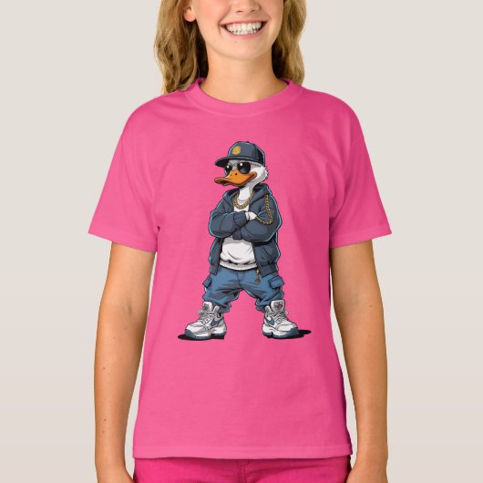 Swag Cartoon Duck with Gold Chains and Hoodie T-shirt (Voorkant)