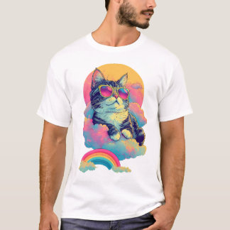 Swag Cat Retro Chill Cat met Regenboog Aura T-shirt