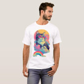 Swag Cat Retro Chill Cat met Regenboog Aura T-shirt (Voorkant volledig)