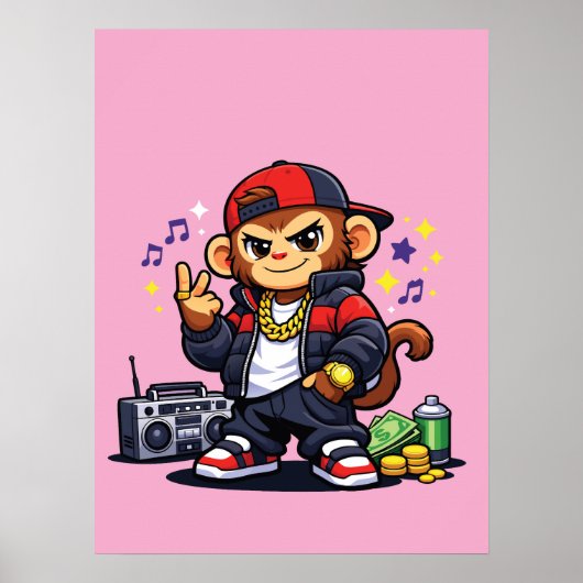 Swag Monkey Canvas - Stedelijke stijl Boombox Kuns Poster (Voorkant)