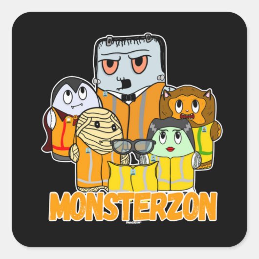 Swagazon Monsters Mummy Frankenstein Dracula Monst Vierkante Sticker (Voorkant)