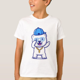 Swaggy Polar Beer Cartoon met Pet en gouden kettin T-shirt