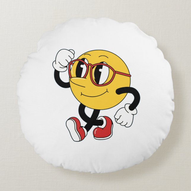 Swagmoji Strut – Cartoon Sierkussen Rond Kussen (Voorkant)