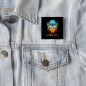 Swagn Retro Monkey Vierkante Button 5,1 Cm (In situ)