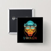 Swagn Retro Monkey Vierkante Button 5,1 Cm (Voorkant /achterkant)