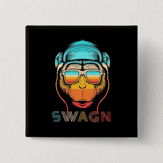 Swagn Retro Monkey Vierkante Button 5,1 Cm (Voorkant)