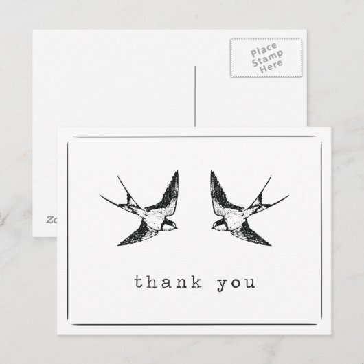 Swallow Bird Bedankt Briefkaart (Voorkant / Achterkant)