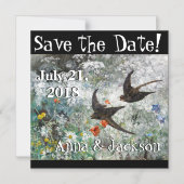 Swallow Birds Wildflowers Save Datum Magneet Kaart Magnetische Uitnodiging (Voorkant)