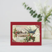 Swallow en Sheep Vintage Kerstmis Feestdagenkaart (Staand voorkant)
