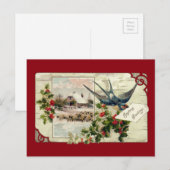 Swallow en Sheep Vintage Kerstmis Feestdagenkaart (Voorkant / Achterkant)