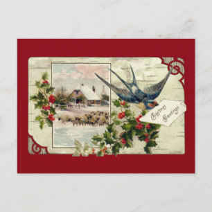 Swallow en Sheep Vintage Kerstmis Feestdagenkaart