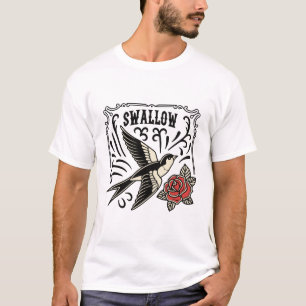 Swallow Uniek T-shirt: Artistiek & Stijlvol Vogelb T-shirt